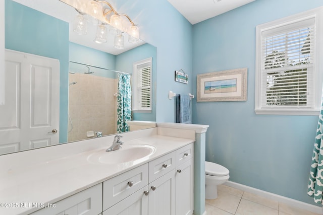 308 High Tide Dr Unit 201, Saint Augustine, FL 32080 - bathroom with vanity, tile patterned floors, and a shower with curtain