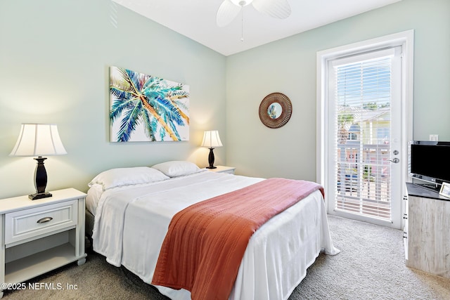 308 High Tide Dr Unit 201, Saint Augustine, FL 32080 - bedroom featuring carpet, access to exterior, and a ceiling fan