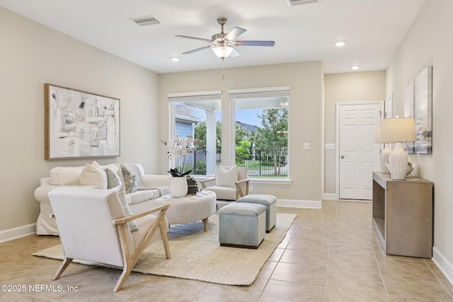 48 Gilchrist Way, Saint Johns, FL 32092 - living room featuring ceiling fan, light tile patterned flooring, and recessed lighting