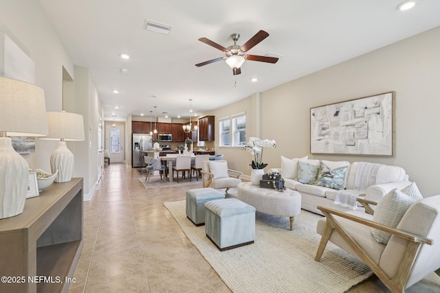 48 Gilchrist Way, Saint Johns, FL 32092 - living room featuring recessed lighting, a ceiling fan, and light tile patterned floors