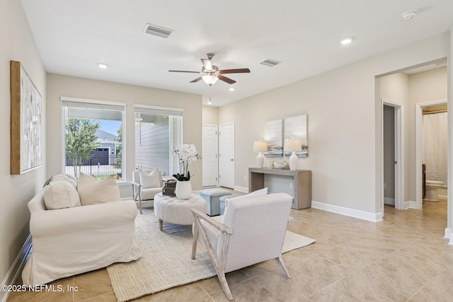 48 Gilchrist Way, Saint Johns, FL 32092 - living room with ceiling fan, recessed lighting, and light tile patterned floors