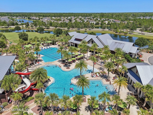 48 Gilchrist Way, Saint Johns, FL 32092 - aerial perspective of suburban area featuring a pool area and a large body of water