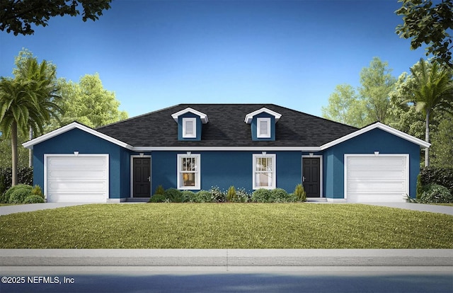 8 Unique Ct, Palm Coast, FL 32164 - view of front of property with a garage, driveway, a front lawn, and stucco siding