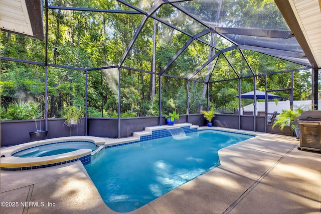 8523 Hampton Landing Dr, Jacksonville, FL 32256 - view of pool featuring a patio, a pool with connected hot tub, and glass enclosure