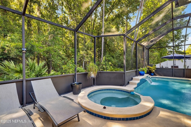 8523 Hampton Landing Dr, Jacksonville, FL 32256 - view of pool with a pool with connected hot tub, glass enclosure, and a patio area