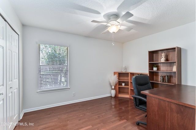13707 Alesbury Ct, Jacksonville, FL 32224 - office area with dark wood-style floors and a ceiling fan