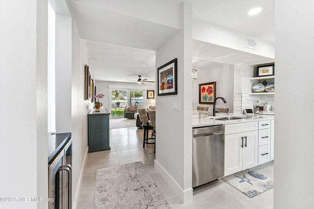 212 16th St Unit A, Saint Augustine Beach, FL 32080 - bar with dishwasher, a ceiling fan, light tile patterned floors, backsplash, and recessed lighting