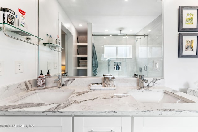212 16th St Unit A, Saint Augustine Beach, FL 32080 - full bathroom with a stall shower, double vanity, and recessed lighting