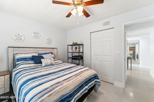 212 16th St Unit A, Saint Augustine Beach, FL 32080 - bedroom with a closet, light tile patterned flooring, and ceiling fan