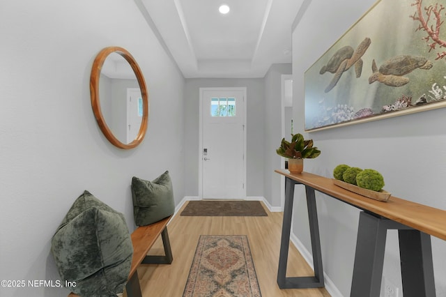 50 Skyline Ln, Saint Augustine, FL 32092 - entrance foyer featuring light wood finished floors, a tray ceiling, and recessed lighting