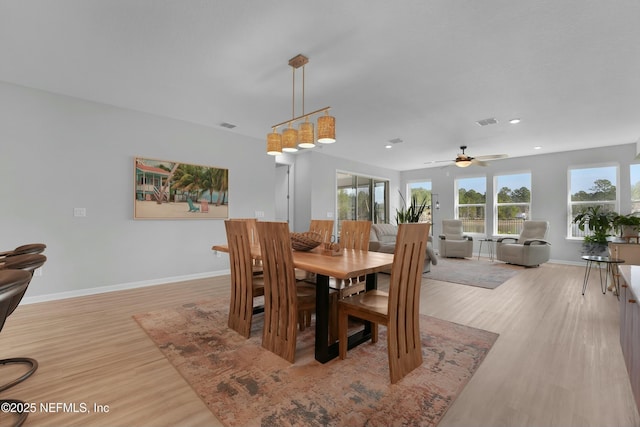 50 Skyline Ln, Saint Augustine, FL 32092 - dining room with light wood-style flooring, ceiling fan, and recessed lighting