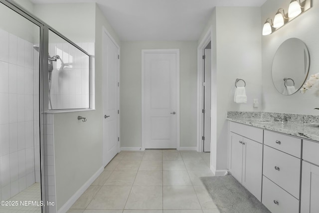 50 Skyline Ln, Saint Augustine, FL 32092 - bathroom with vanity, a tile shower, and tile patterned flooring