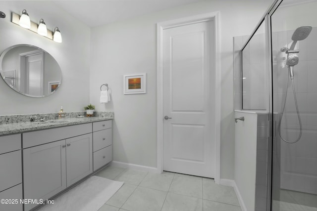 50 Skyline Ln, Saint Augustine, FL 32092 - bathroom with vanity, a stall shower, and tile patterned flooring