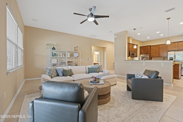 1100 Ashfield Way, Saint Johns, FL 32259 - living room with light tile patterned floors, a ceiling fan, and recessed lighting