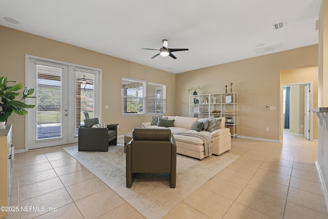 1100 Ashfield Way, Saint Johns, FL 32259 - living area with light tile patterned floors, french doors, and a ceiling fan