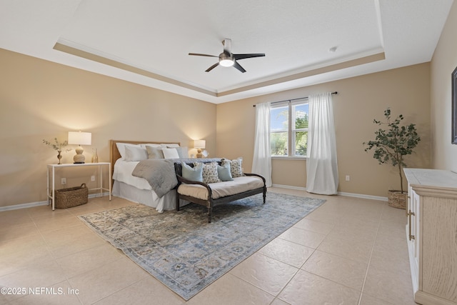 1100 Ashfield Way, Saint Johns, FL 32259 - bedroom with a tray ceiling, light tile patterned floors, and ceiling fan