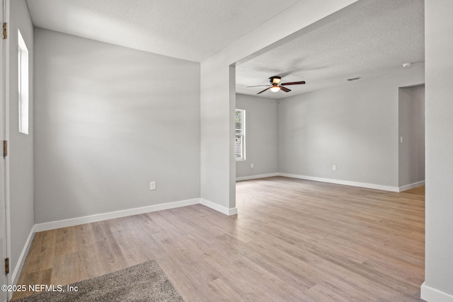 1588 W 15th St, Jacksonville, FL 32209 - empty room featuring a ceiling fan, a textured ceiling, light wood-style floors, and a smoke detector