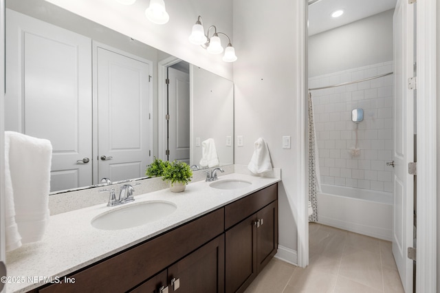 147 Rawlings Dr, Saint Johns, FL 32259 - full bathroom with tile patterned flooring, double vanity, and shower / bathtub combination with curtain