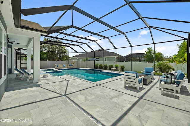 147 Rawlings Dr, Saint Johns, FL 32259 - view of swimming pool with an outdoor living space, a patio area, a fenced backyard, and a pool with connected hot tub