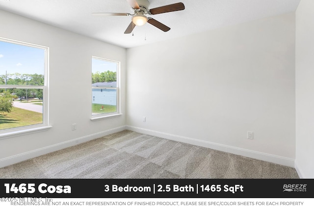 1001 Aiken St, Saint Augustine, FL 32084 - carpeted spare room featuring baseboards and a ceiling fan