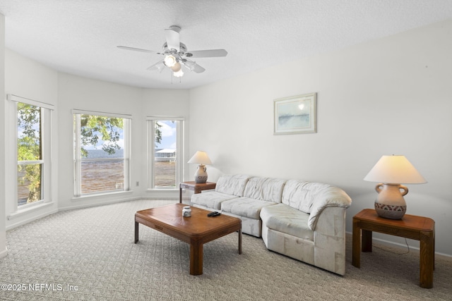 3305 US Highway 17, Fleming Island, FL 32003 - living area with carpet flooring, a ceiling fan, and a textured ceiling