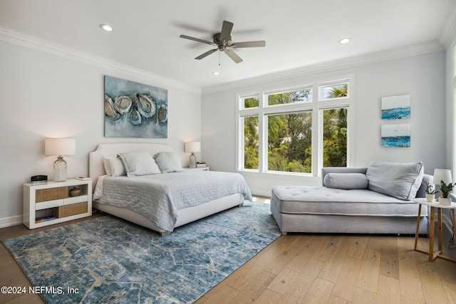 105 Teal Nest Ct, Ponte Vedra Beach, FL 32082 - bedroom featuring ornamental molding, hardwood / wood-style flooring, recessed lighting, and ceiling fan