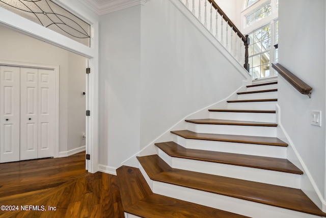 105 Teal Nest Ct, Ponte Vedra Beach, FL 32082 - staircase featuring ornamental molding and wood finished floors