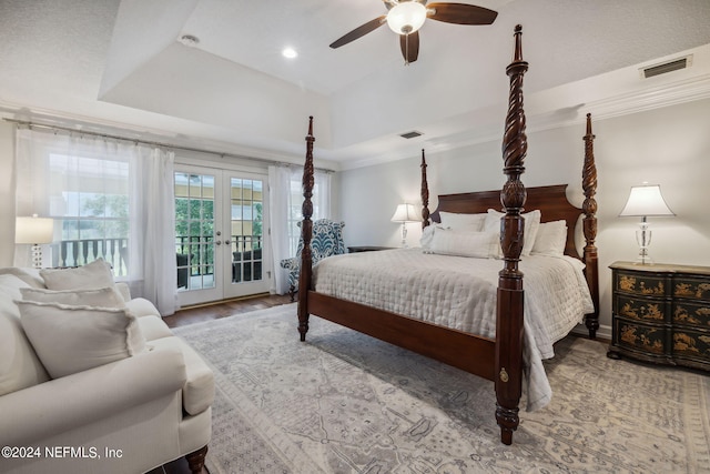105 Teal Nest Ct, Ponte Vedra Beach, FL 32082 - bedroom with access to exterior, french doors, wood finished floors, ceiling fan, and recessed lighting