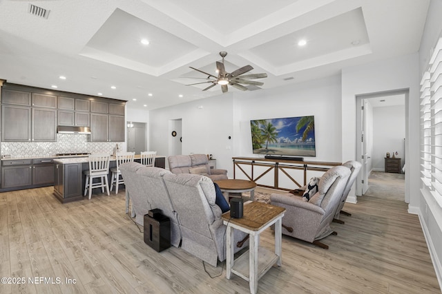 50 Tartan Ct, Saint Augustine, FL 32092 - living area featuring coffered ceiling, light wood-type flooring, a ceiling fan, beamed ceiling, and recessed lighting