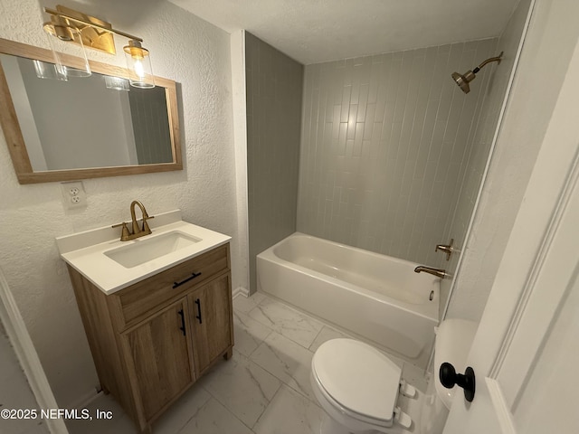 7536 Wakefield Ave, Jacksonville, FL 32208 - full bath featuring marble look tiles, vanity, a textured wall, and shower / washtub combination