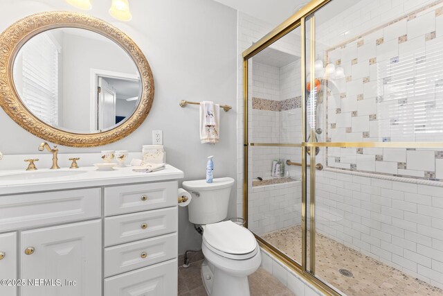 1221 Oriental Gardens Rd, Jacksonville, FL 32207 - bathroom with vanity, a stall shower, and tile patterned flooring
