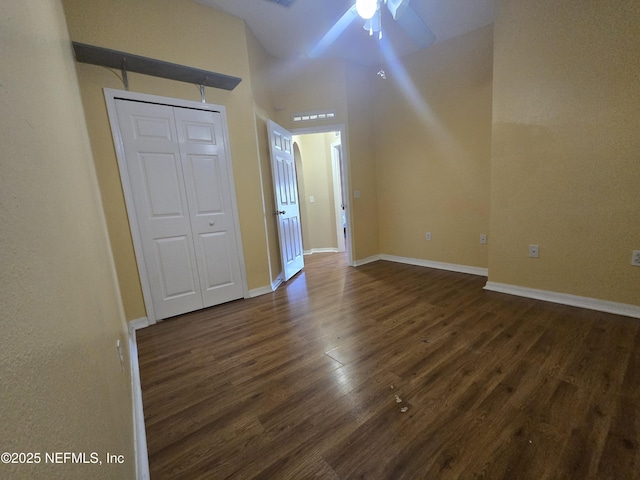 3472 Steelgate Ct, Middleburg, FL 32068 - unfurnished bedroom featuring dark wood finished floors, a closet, and ceiling fan