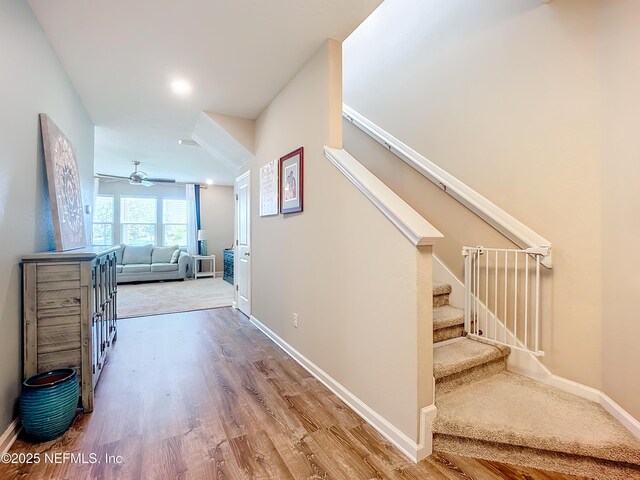 132 Yellowfin Dr, Saint Augustine, FL 32095 - hall with wood finished floors and stairway