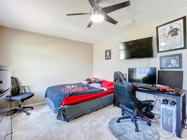 132 Yellowfin Dr, Saint Augustine, FL 32095 - bedroom featuring carpet, a textured ceiling, ceiling fan, and an office area