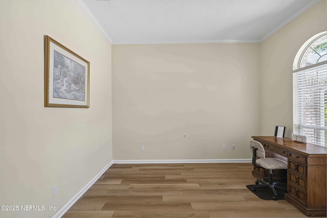 6992 Tonga Dr, Jacksonville, FL 32216 - unfurnished office featuring ornamental molding, wood finished floors, and a textured ceiling