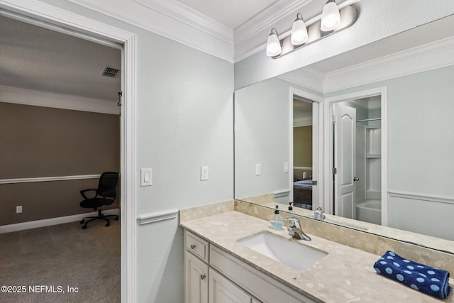 738 W Kings College Dr, Fruit Cove, FL 32259 - bathroom with vanity and ornamental molding