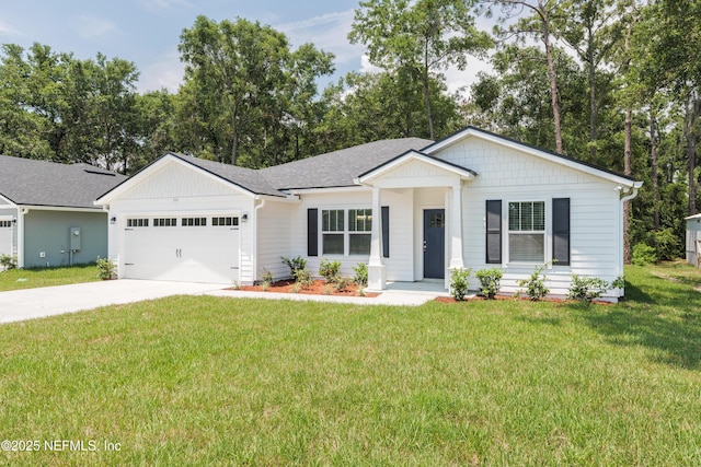 380 Jefferson Rd, Jacksonville, FL 32225 - ranch-style house with a garage, concrete driveway, a front yard, and a shingled roof