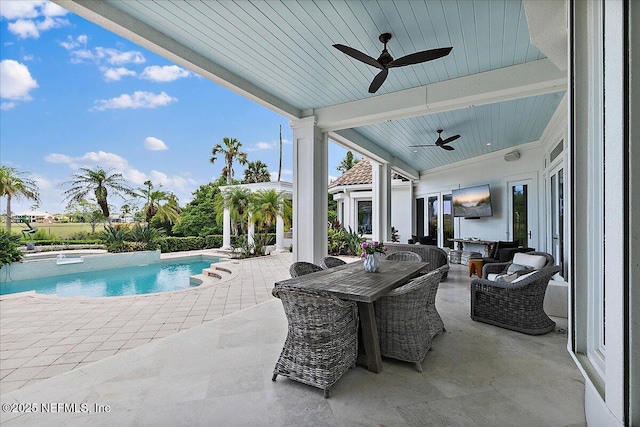 24736 Harbour View Dr, Ponte Vedra Beach, FL 32082 - view of patio / terrace featuring a ceiling fan and a pool with connected hot tub