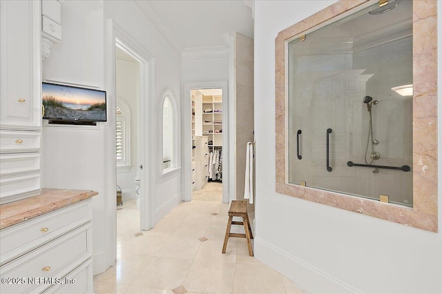 24736 Harbour View Dr, Ponte Vedra Beach, FL 32082 - corridor with crown molding and light tile patterned floors