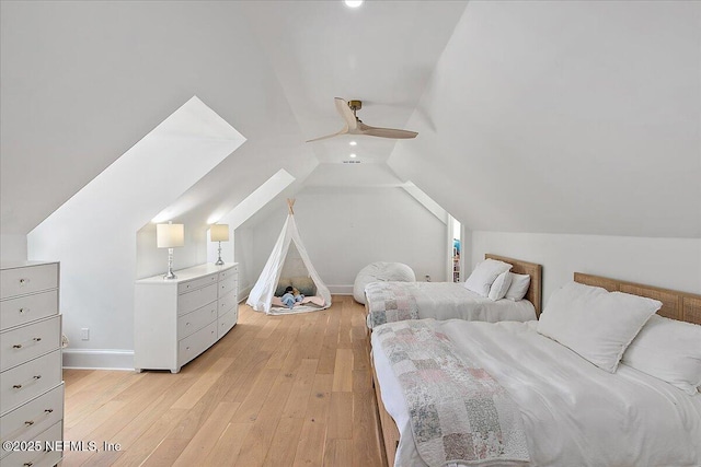 24736 Harbour View Dr, Ponte Vedra Beach, FL 32082 - bedroom featuring lofted ceiling, light wood finished floors, and ceiling fan
