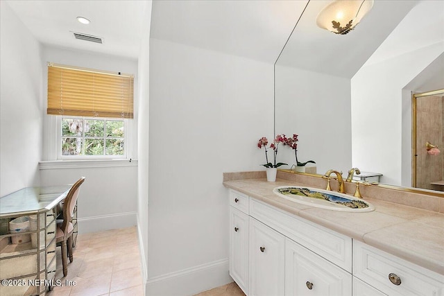 24736 Harbour View Dr, Ponte Vedra Beach, FL 32082 - bathroom with vanity, a shower with shower door, and tile patterned flooring