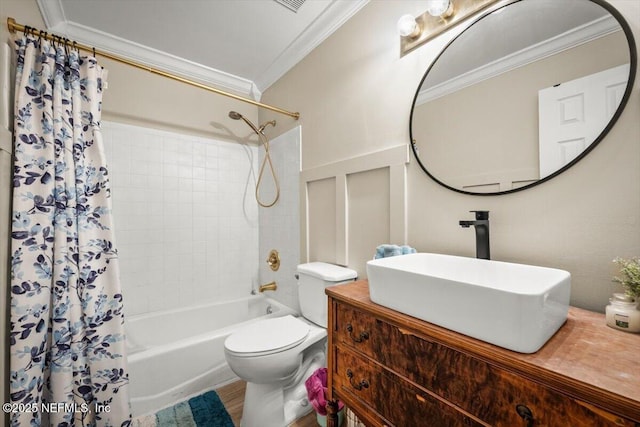 2168 Minorcan St, Middleburg, FL 32068 - full bathroom with ornamental molding, shower / bathtub combination with curtain, and vanity