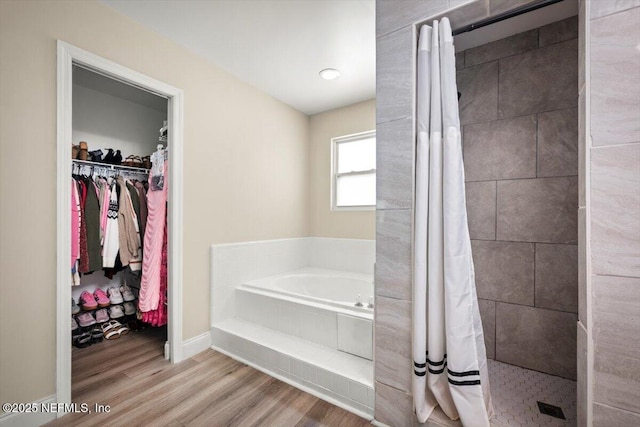 2168 Minorcan St, Middleburg, FL 32068 - bathroom with wood finished floors, a bath, a tile shower, and a walk in closet
