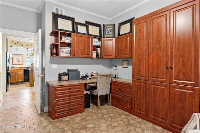 201 S Ocean Grande Dr Unit 104, Ponte Vedra Beach, FL 32082 - office space with built in study area, crown molding, and a textured ceiling
