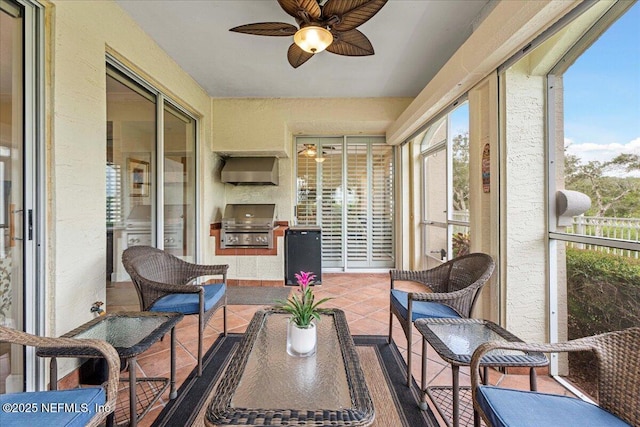 201 S Ocean Grande Dr Unit 104, Ponte Vedra Beach, FL 32082 - sunroom / solarium featuring a ceiling fan, area for grilling, and plenty of natural light