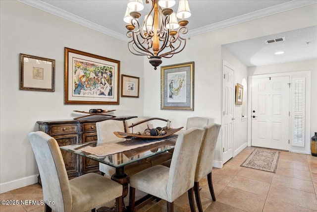 201 S Ocean Grande Dr Unit 104, Ponte Vedra Beach, FL 32082 - dining space featuring a chandelier, light tile patterned flooring, and crown molding