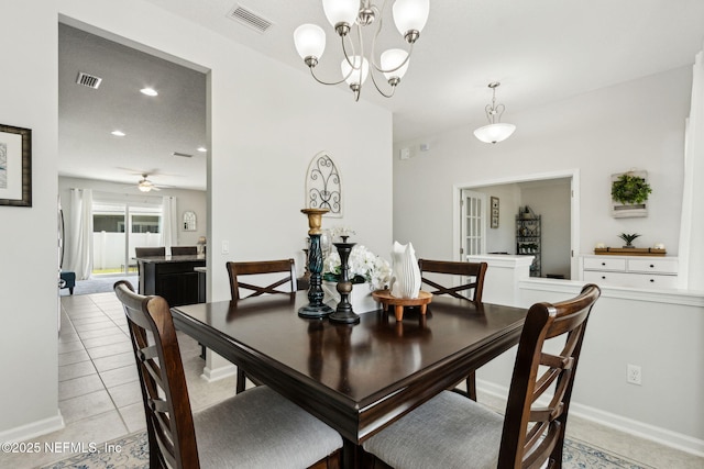 86180 Tranquil Ct, Yulee, FL 32097 - dining room featuring a chandelier, ceiling fan, light tile patterned floors, and recessed lighting