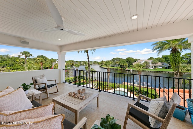 23 Corona Rd, Ponte Vedra Beach, FL 32082 - patio / terrace with a water view, a ceiling fan, and an outdoor hangout area