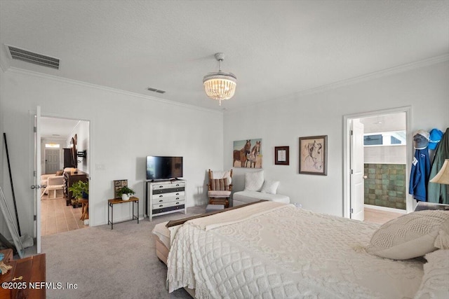 75013 Pondside Ln, Yulee, FL 32097 - bedroom with ornamental molding, a chandelier, and carpet