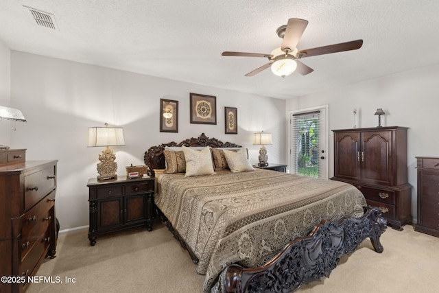 1208 Kyle Way S, Saint Johns, FL 32259 - bedroom with light carpet, ceiling fan, access to exterior, and a textured ceiling